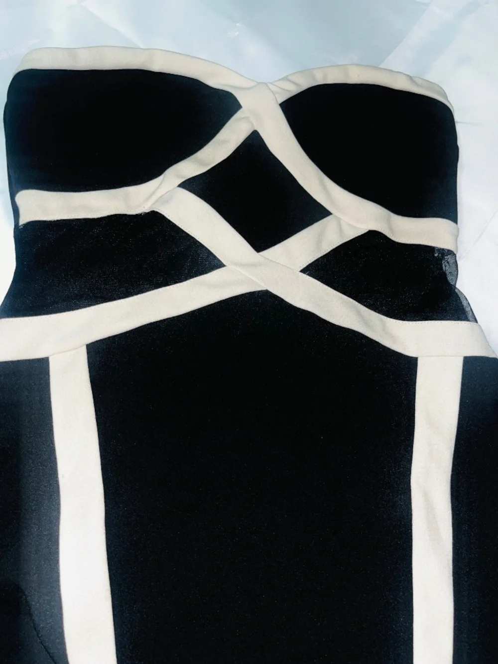 Windsor Womens Black Beige Mesh Strapless Bodycon Mini Dress Polyester Size S - Picture 3 of 13
